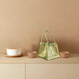 Chinese style smudged velvet satin genuine leather small square bag  wing vegetable basket